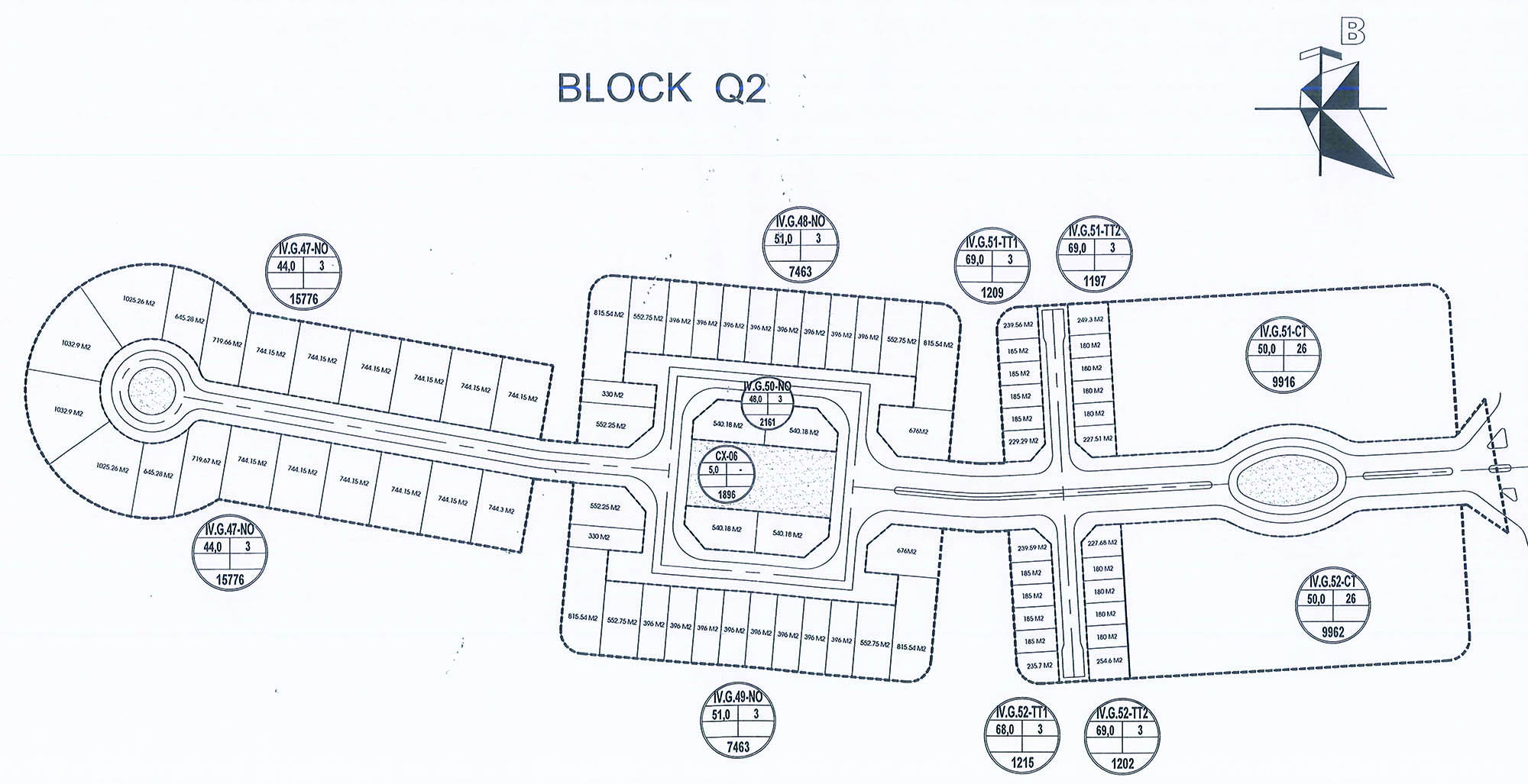 Mặt bằng chia lô phân khu Q2 biệt thự Ciputra