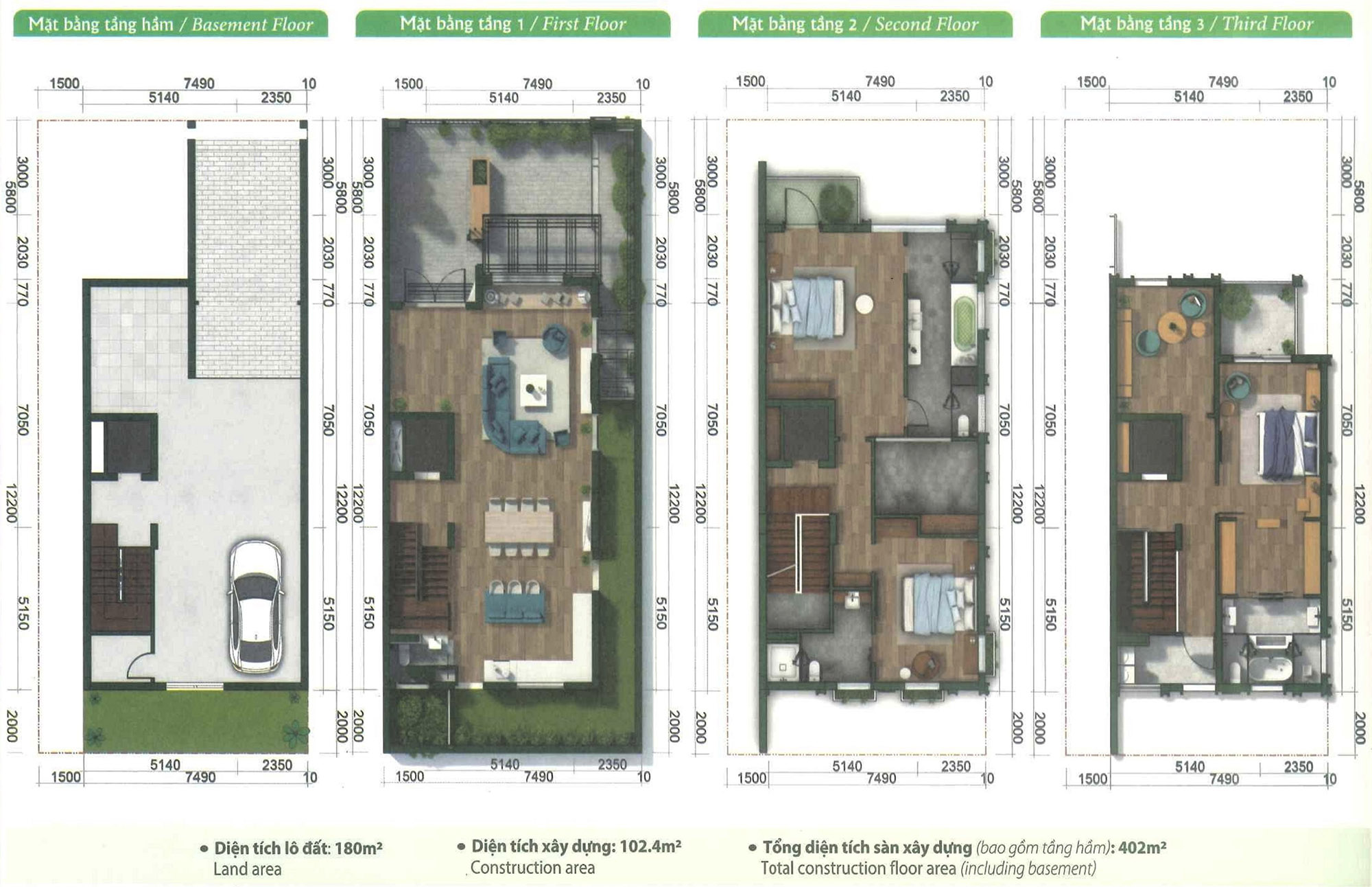 Mẫu biệt thự khu P Ciputra 180m2 (9x20)