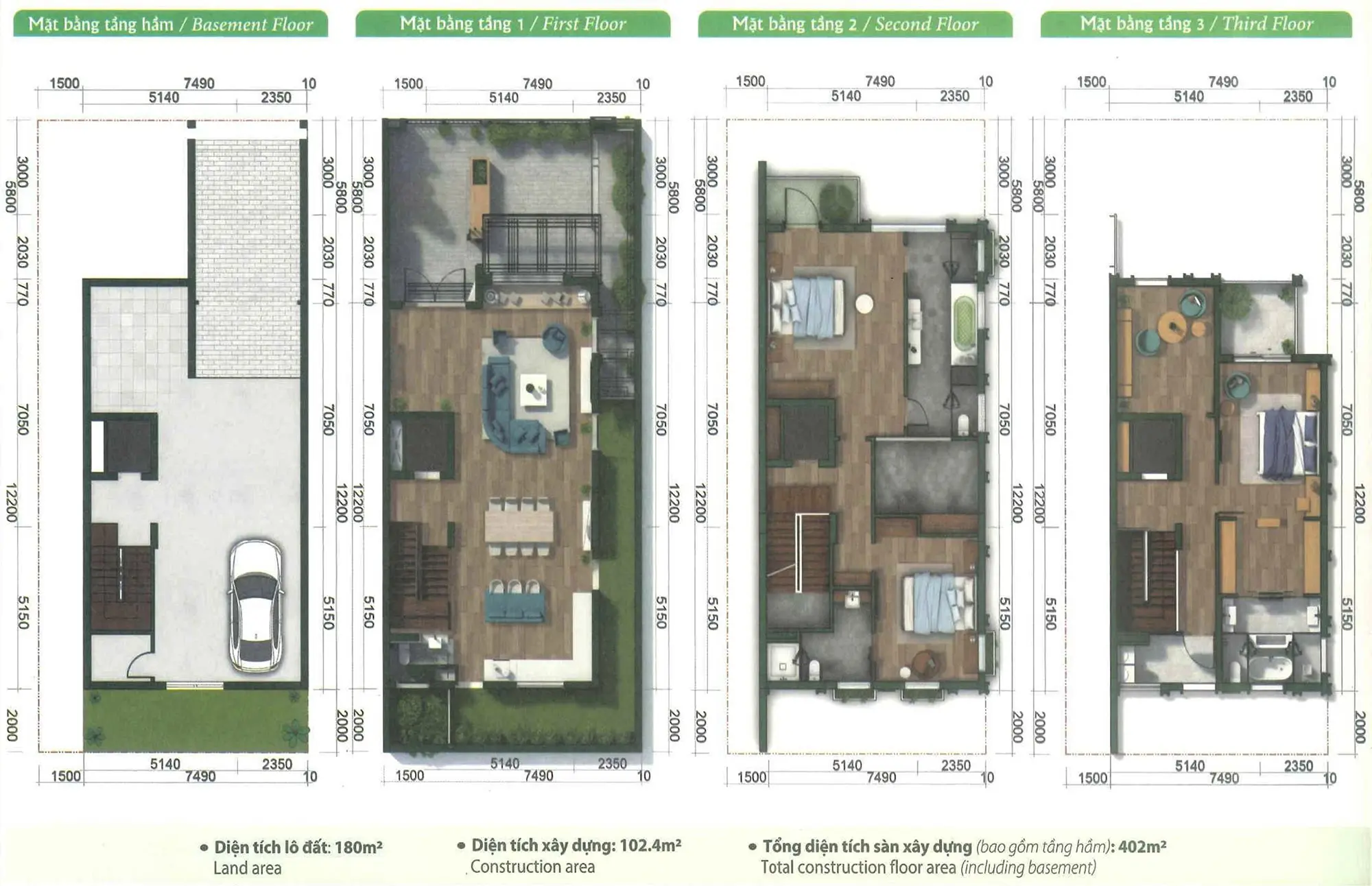 Mẫu biệt thự khu P Ciputra 180m2 (9x20)