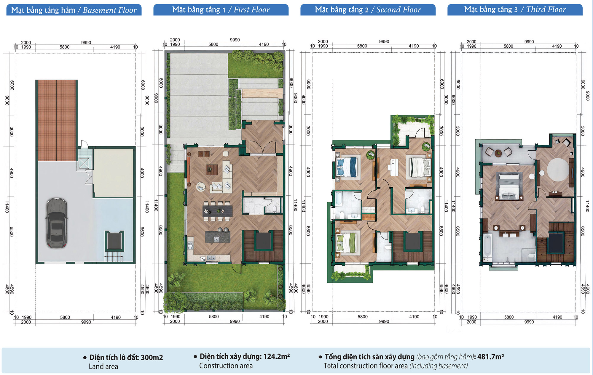 Mẫu biệt thự khu P Ciputra 300m2 (12x25)
