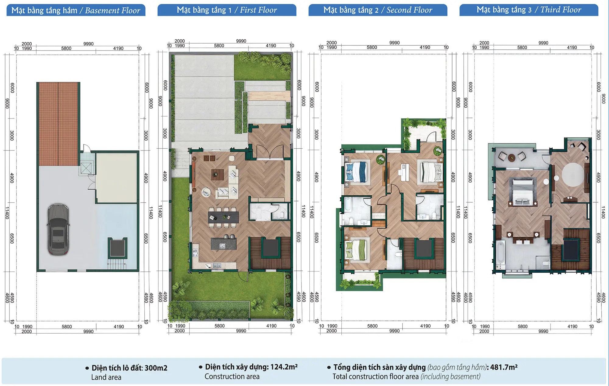 Mẫu biệt thự khu P Ciputra 300m2 (12x25)