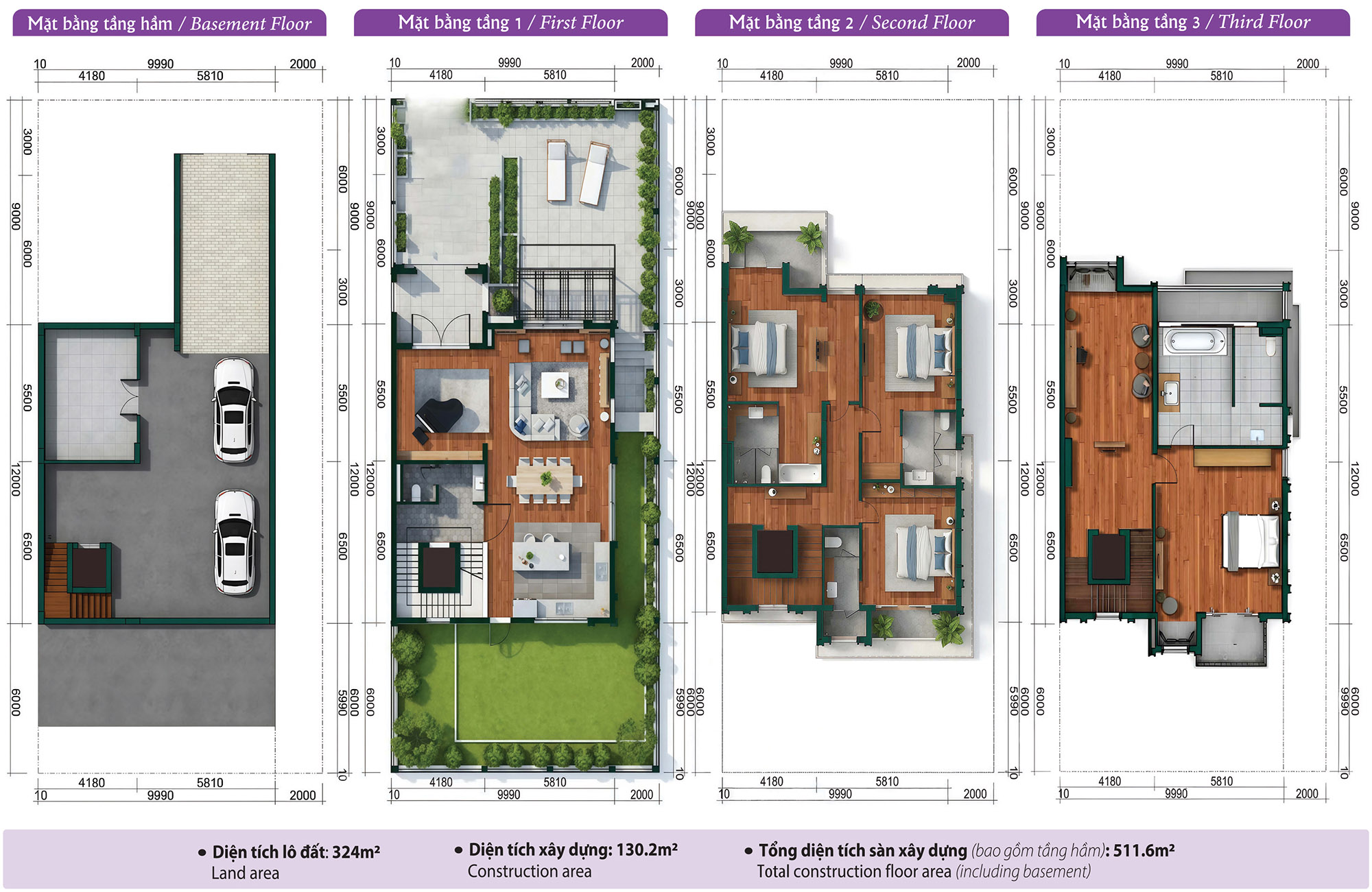 Mẫu biệt thự khu P Ciputra 324m2 (12x27)