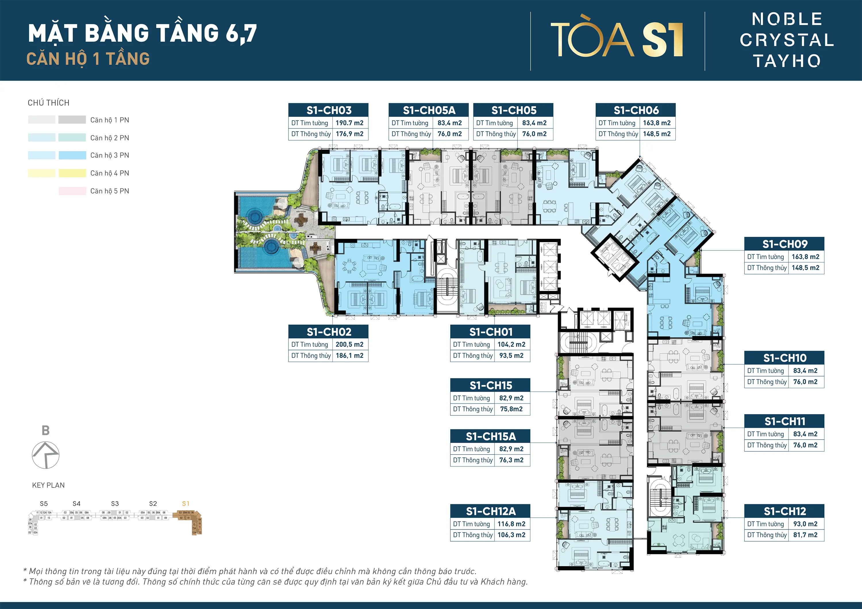 Mặt bằng tầng 6&7 tòa S1 Noble Crystal Tây Hồ