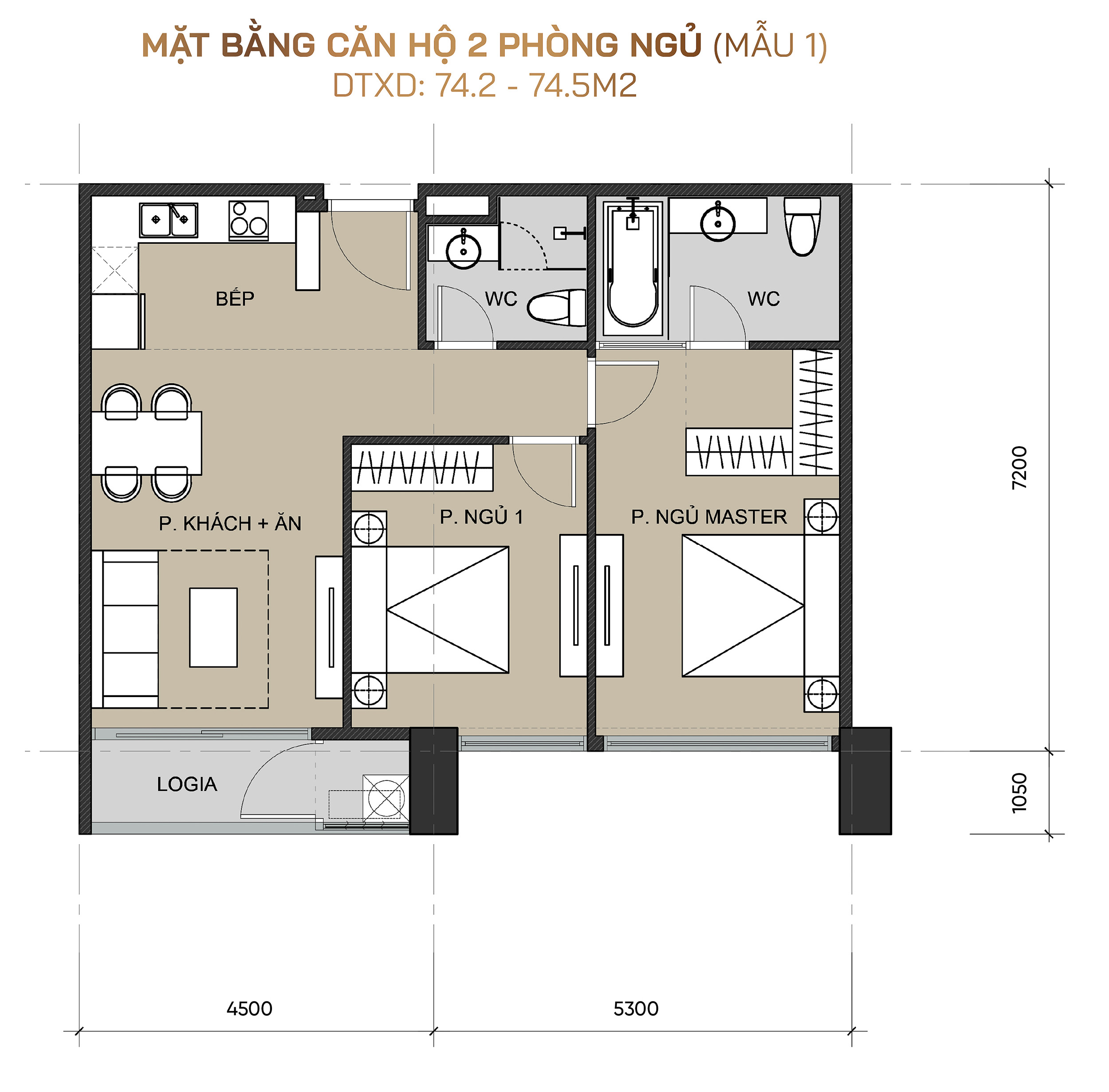 Hình ảnh bóc mái căn hộ 2 PN mẫu 1
